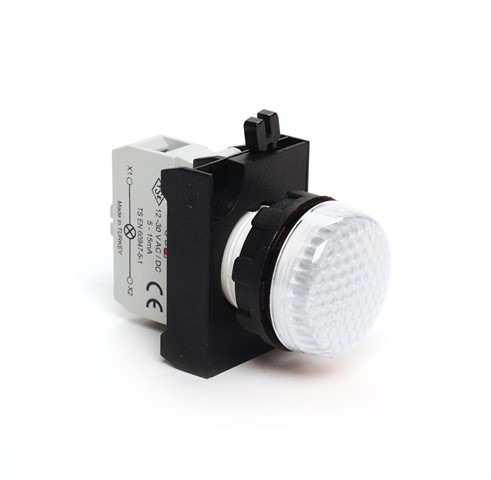 CP Serisi Plastik LED'li 12-30V AC/DC Beyaz 22 mm Sinyal